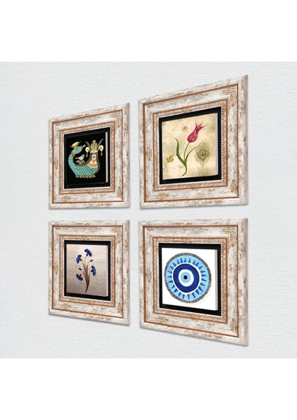 Nazar, Ebru Sanatı, Lale, Şahmeran Çerçeveli Taş Duvar Tablosu 4’lü Set - Dekoratif Modern Sanat, Ev ve Ofis Dekoru |TK4-993| fiyatları