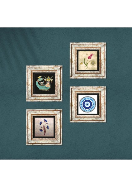 Nazar, Ebru Sanatı, Lale, Şahmeran Çerçeveli Taş Duvar Tablosu 4’lü Set - Dekoratif Modern Sanat, Ev ve Ofis Dekoru |TK4-993| fırsatları