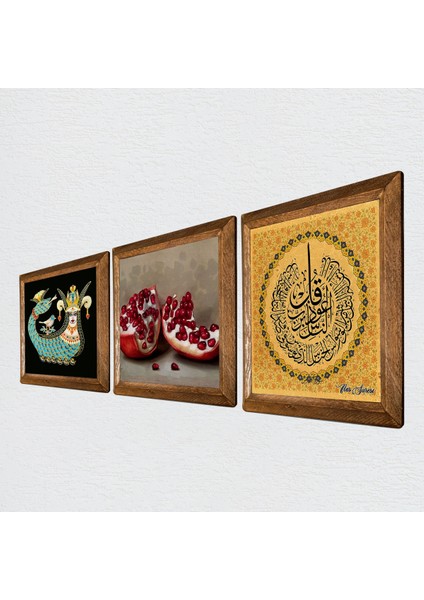 Nas Suresi, Şahmeran, Nar Ahşap Çerçeveli Taş Duvar Tablosu 3’lü Set – 25x25 cm Dekoratif Modern Sanat – Ev ve Ofis Dekoru |W3-1022| fiyatları