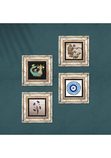Nazar, Ebru Sanatı, Kelebekli Çiçek, Şahmeran Çerçeveli Taş Duvar Tablosu 4’lü Set - Dekoratif Modern Sanat, Ev ve Ofis Dekoru |TK4-996| fırsatları