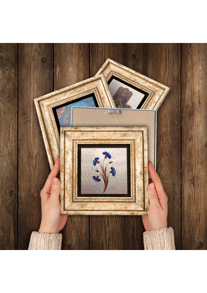 Nazar, Ebru Sanatı, Kelebekli Çiçek, Şahmeran Çerçeveli Taş Duvar Tablosu 4’lü Set - Dekoratif Modern Sanat, Ev ve Ofis Dekoru |TK4-996| modelleri