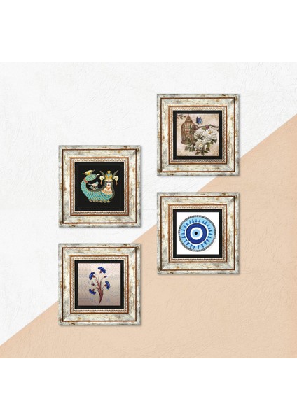Nazar, Ebru Sanatı, Kelebekli Çiçek, Şahmeran Çerçeveli Taş Duvar Tablosu 4’lü Set - Dekoratif Modern Sanat, Ev ve Ofis Dekoru |TK4-996| indirimleri