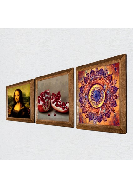 Mandala, Leonardo da Vinci Mona Lisa, Nar Taş Duvar Tablosu Ahşap Çerçeveli Duvar Dekoru 3 Parça Tablo Seti Wall Art W3-1436 fiyatları