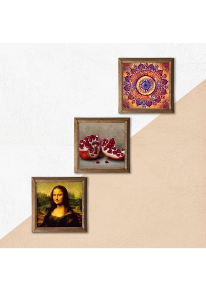 Mandala, Leonardo da Vinci Mona Lisa, Nar Taş Duvar Tablosu Ahşap Çerçeveli Duvar Dekoru 3 Parça Tablo Seti Wall Art W3-1436 indirimleri