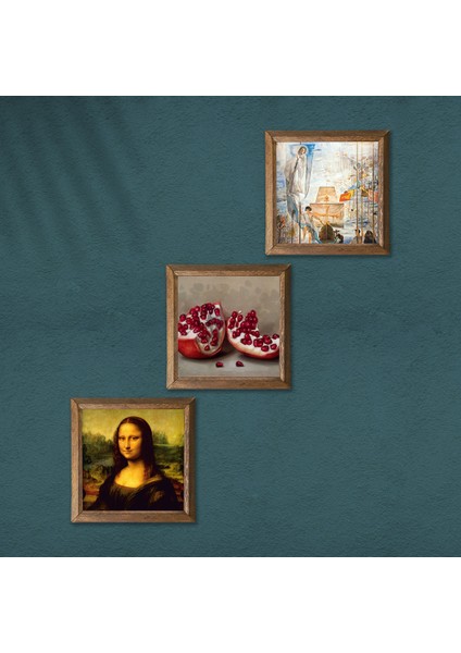 Stone Salvador Dalí, Leonardo da Vinci, Nar Ahşap Çerçeveli Taş Duvar Tablosu 3’lü Set – 25x25 cm Dekoratif Modern Sanat – Ev ve Ofis Dekoru |W3-1457| modelleri