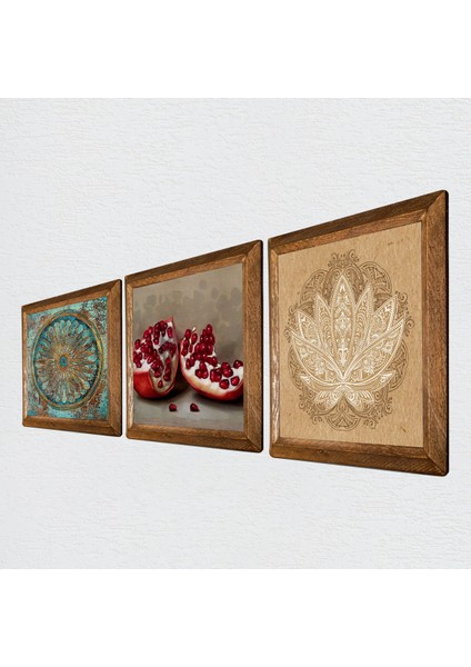 Yaşam Çiçeği, Lotus Çiçeği, Nar Ahşap Çerçeveli Taş Duvar Tablosu 3’lü Set – 25x25 cm Dekoratif Modern Sanat – Ev ve Ofis Dekoru |W3-1641| fiyatları