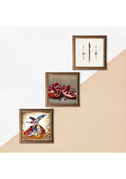 Elif, Semazen, Nar Taş Duvar Tablosu Ahşap Çerçeveli Duvar Dekoru 3 Parça Tablo Seti Wall Art W3-865 indirimleri