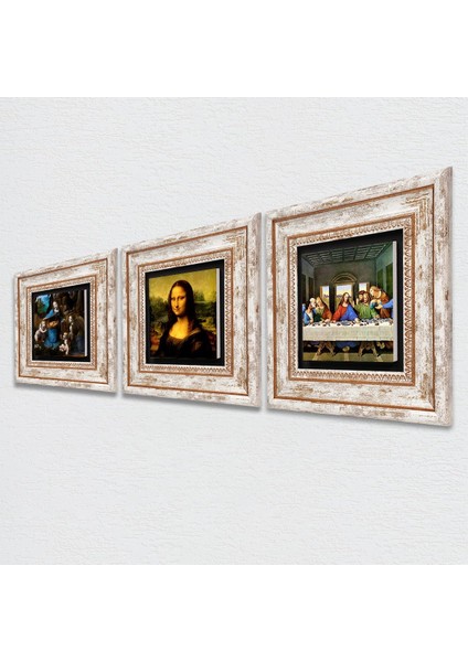 Da Vinci Son Akşam Yemeği, Kayalıklar Bakiresi, Mona Lisa Çerçeveli Taş Duvar Tablosu 3’lü Set - Dekoratif Modern Sanat, Ev ve Ofis Dekoru |TK3-97| fiyatları
