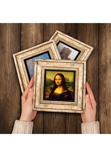 Da Vinci Son Akşam Yemeği, Kayalıklar Bakiresi, Mona Lisa Çerçeveli Taş Duvar Tablosu 3’lü Set - Dekoratif Modern Sanat, Ev ve Ofis Dekoru |TK3-97| modelleri