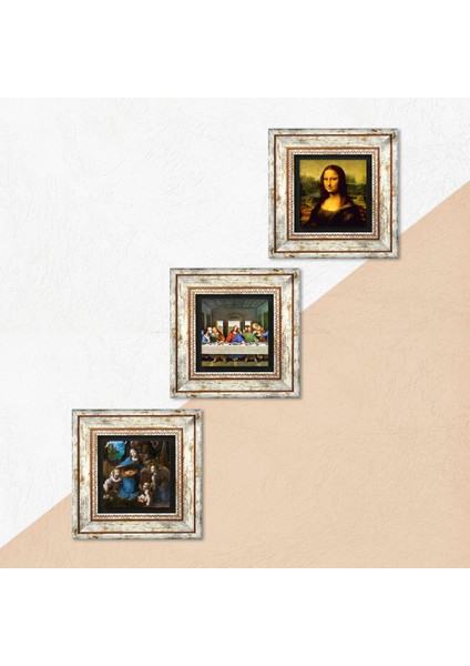 Da Vinci Son Akşam Yemeği, Kayalıklar Bakiresi, Mona Lisa Çerçeveli Taş Duvar Tablosu 3’lü Set - Dekoratif Modern Sanat, Ev ve Ofis Dekoru |TK3-97| indirimleri