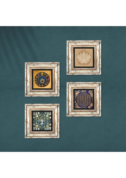 Hayat Ağacı, Lotus Çiçeği, Yaşam Çiçeği, Nazar Taş Duvar Tablosu Çerçeveli Duvar Dekoru 4 Parça Tablo Seti Wall Art T4-813 fırsatları