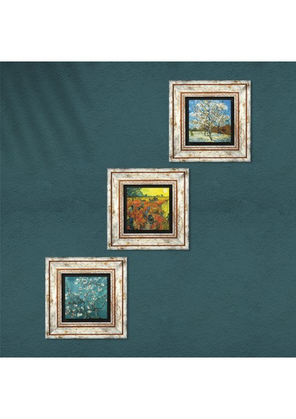 Stone Van Gogh Çerçeveli Taş Duvar Tablosu 3’lü Set - Dekoratif Modern Sanat, Ev ve Ofis Dekoru |TK3-598| fırsatları