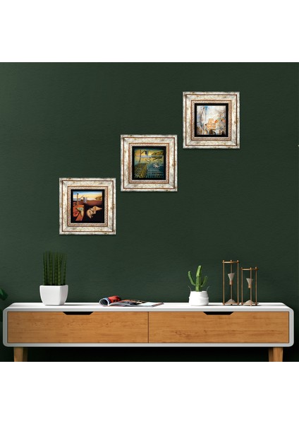 Salvador Dalí Taş Duvar Tablosu Çerçeveli Duvar Dekoru 3 Parça Tablo Seti Wall Art T3-622