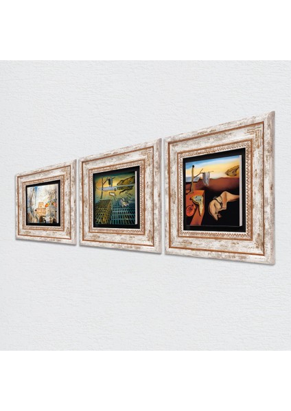 Salvador Dalí Taş Duvar Tablosu Çerçeveli Duvar Dekoru 3 Parça Tablo Seti Wall Art T3-622