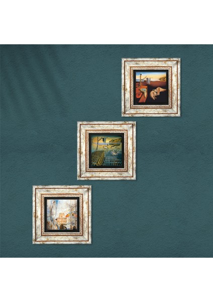 Salvador Dalí Taş Duvar Tablosu Çerçeveli Duvar Dekoru 3 Parça Tablo Seti Wall Art T3-622