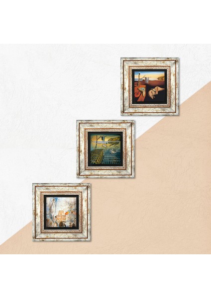 Salvador Dalí Taş Duvar Tablosu Çerçeveli Duvar Dekoru 3 Parça Tablo Seti Wall Art T3-622