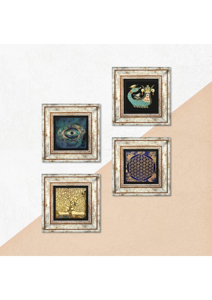 Nazar, Yaşam Çiçeği, Gustav Klimt Hayat Ağacı, Şahmeran Çerçeveli Taş Duvar Tablosu 4’lü Set - Dekoratif Modern Sanat, Ev ve Ofis Dekoru |TK4-795| indirimleri