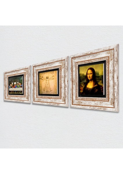 Da Vinci Son Akşam Yemeği, Mona Lisa, Vitruvius Adamı Taş Duvar Tablosu Çerçeveli Duvar Dekoru 3 Parça Tablo Seti Wall Art T3-99 fiyatları