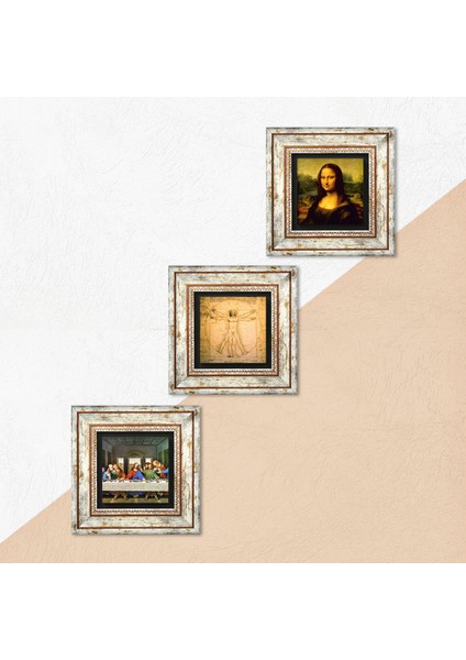 Da Vinci Son Akşam Yemeği, Mona Lisa, Vitruvius Adamı Taş Duvar Tablosu Çerçeveli Duvar Dekoru 3 Parça Tablo Seti Wall Art T3-99 indirimleri