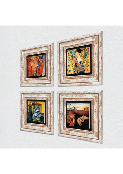 Salvador Dalí, Gustav Klimt, Picasso Taş Duvar Tablosu Çerçeveli Duvar Dekoru 4 Parça Tablo Seti Wall Art T4-951