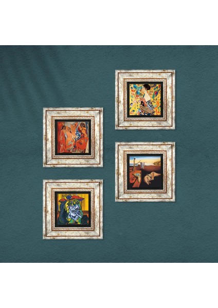 Salvador Dalí, Gustav Klimt, Picasso Taş Duvar Tablosu Çerçeveli Duvar Dekoru 4 Parça Tablo Seti Wall Art T4-951