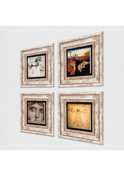 Salvador Dalí, Çingene Kızı Mozaiği, Leonardo da Vinci Taş Duvar Tablosu Çerçeveli Duvar Dekoru 4 Parça Tablo Seti Wall Art T4-973 fiyatları