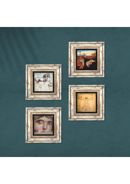 Salvador Dalí, Çingene Kızı Mozaiği, Leonardo da Vinci Taş Duvar Tablosu Çerçeveli Duvar Dekoru 4 Parça Tablo Seti Wall Art T4-973 fırsatları