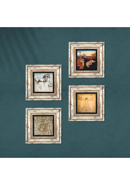 Salvador Dalí, Mozaik Serisi, Leonardo da Vinci Çerçeveli Taş Duvar Tablosu 4’lü Set - Dekoratif Modern Sanat, Ev ve Ofis Dekoru |TK4-975| fırsatları