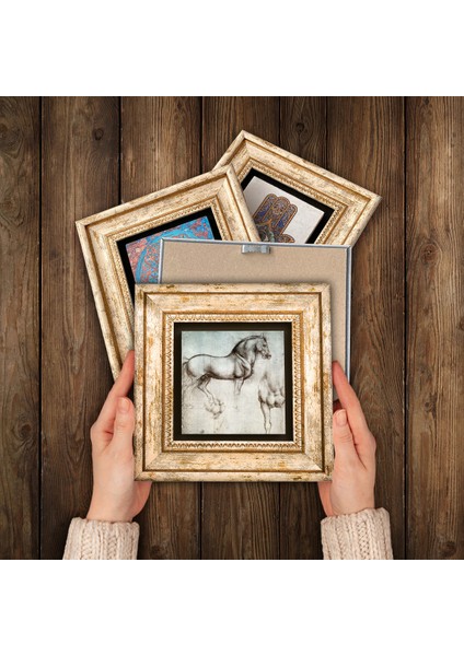 Salvador Dalí, Mozaik Serisi, Leonardo da Vinci Çerçeveli Taş Duvar Tablosu 4’lü Set - Dekoratif Modern Sanat, Ev ve Ofis Dekoru |TK4-975| modelleri