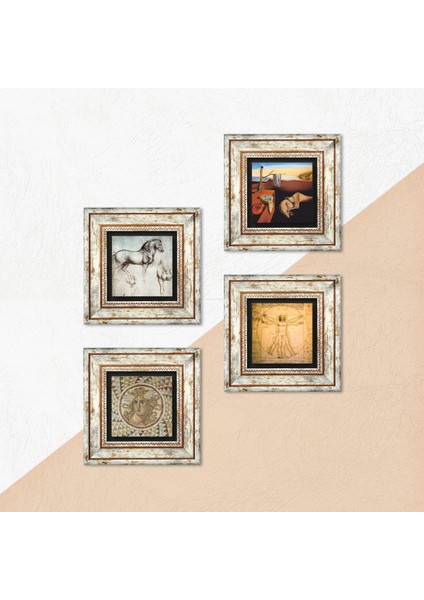 Salvador Dalí, Mozaik Serisi, Leonardo da Vinci Çerçeveli Taş Duvar Tablosu 4’lü Set - Dekoratif Modern Sanat, Ev ve Ofis Dekoru |TK4-975| indirimleri