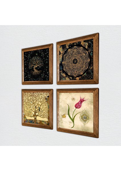 Sri Yantra, Hayat Ağacı, Lale, Gustav Klimt Hayat Ağacı Taş Duvar Tablosu Ahşap Çerçeveli Duvar Dekoru 4 Parça Tablo Seti Wall Art W4-736 fiyatları