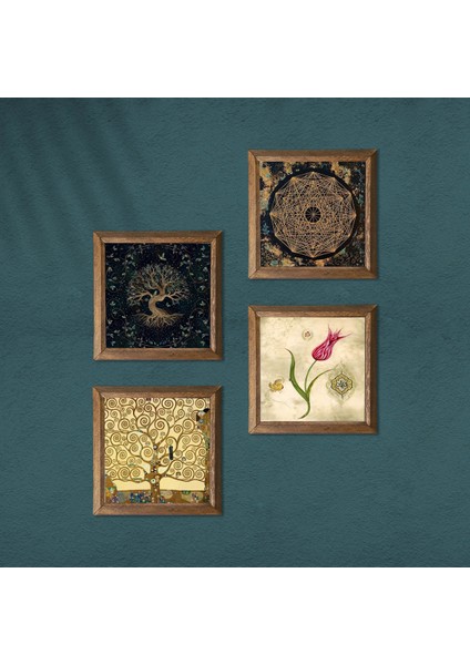 Sri Yantra, Hayat Ağacı, Lale, Gustav Klimt Hayat Ağacı Taş Duvar Tablosu Ahşap Çerçeveli Duvar Dekoru 4 Parça Tablo Seti Wall Art W4-736 modelleri