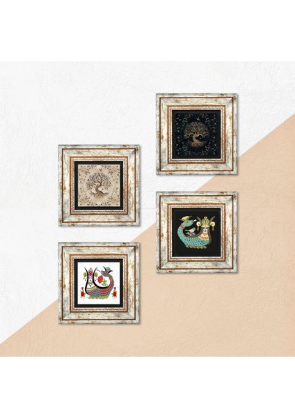 Şahmeran, Hayat Ağacı Taş Duvar Tablosu Çerçeveli Duvar Dekoru 4 Parça Tablo Seti Wall Art T4-117 indirimleri