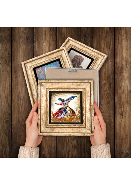 Hu, Lale, Elif-Vav, Semazen Taş Duvar Tablosu Çerçeveli Duvar Dekoru 4 Parça Tablo Seti Wall Art T4-114