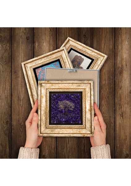 Nazar, Hayat Ağacı, Fil, Yaşam Çiçeği Taş Duvar Tablosu Çerçeveli Duvar Dekoru 4 Parça Tablo Seti Wall Art T4-1157 modelleri