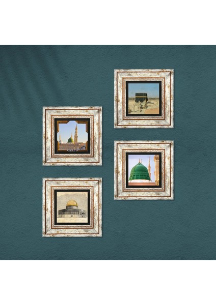 Kabe-i Muazzama, Mescid-i Aksa, Ravza-i Mutahhara Çerçeveli Taş Duvar Tablosu 4’lü Set - Dekoratif Modern Sanat, Ev ve Ofis Dekoru |TK4-1339| fırsatları