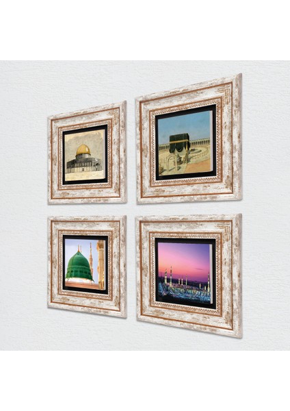 Kabe-i Muazzama, Mescid-i Aksa, Ravza-i Mutahhara Çerçeveli Taş Duvar Tablosu 4’lü Set - Dekoratif Modern Sanat, Ev ve Ofis Dekoru |TK4-1317| fiyatları