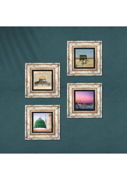 Kabe-i Muazzama, Mescid-i Aksa, Ravza-i Mutahhara Çerçeveli Taş Duvar Tablosu 4’lü Set - Dekoratif Modern Sanat, Ev ve Ofis Dekoru |TK4-1317| fırsatları
