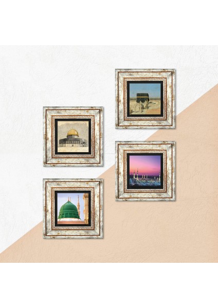 Kabe-i Muazzama, Mescid-i Aksa, Ravza-i Mutahhara Çerçeveli Taş Duvar Tablosu 4’lü Set - Dekoratif Modern Sanat, Ev ve Ofis Dekoru |TK4-1317| indirimleri