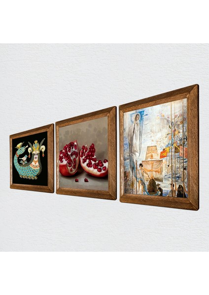 Salvador Dalí Amerika’nın Keşfi, Şahmeran, Nar Taş Duvar Tablosu Ahşap Çerçeveli Duvar Dekoru 3 Parça Tablo Seti Wall Art W3-1035 fiyatları