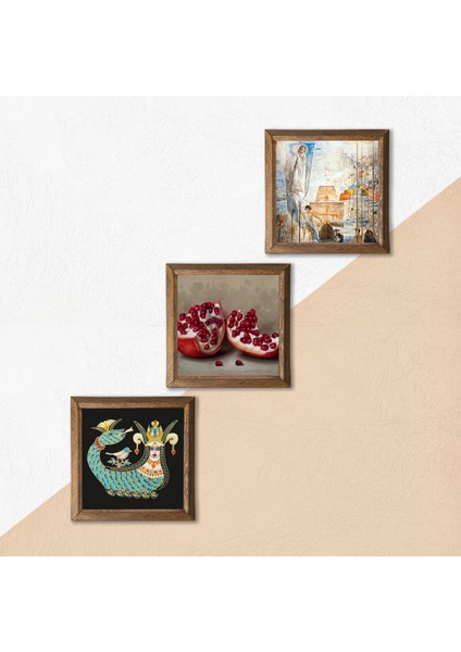 Salvador Dalí Amerika’nın Keşfi, Şahmeran, Nar Taş Duvar Tablosu Ahşap Çerçeveli Duvar Dekoru 3 Parça Tablo Seti Wall Art W3-1035 indirimleri