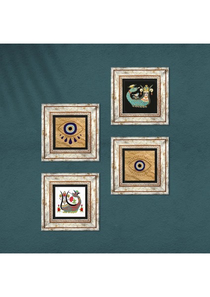 Stone Nazar, Şahmeran Çerçeveli Taş Duvar Tablosu 4’lü Set - Dekoratif Modern Sanat, Ev ve Ofis Dekoru |TK4-1495| fırsatları