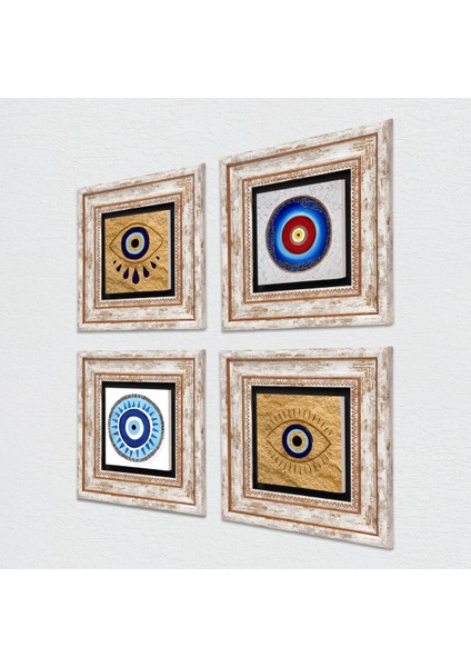 Stone Nazar Çerçeveli Taş Duvar Tablosu 4’lü Set - Dekoratif Modern Sanat, Ev ve Ofis Dekoru |TK4-1490| fiyatları