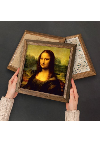 Çingene Kızı, Gustav Klimt, İki Müzisyen Kız, Leonardo da Vinci Taş Duvar Tablosu Ahşap Çerçeveli Duvar Dekoru 4 Parça Tablo Seti Wall Art W4-957