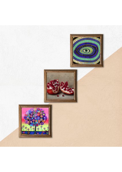 Nazar, Hayat Ağacı, Nar Taş Duvar Tablosu Ahşap Çerçeveli Duvar Dekoru 3 Parça Tablo Seti Wall Art W3-1056 indirimleri