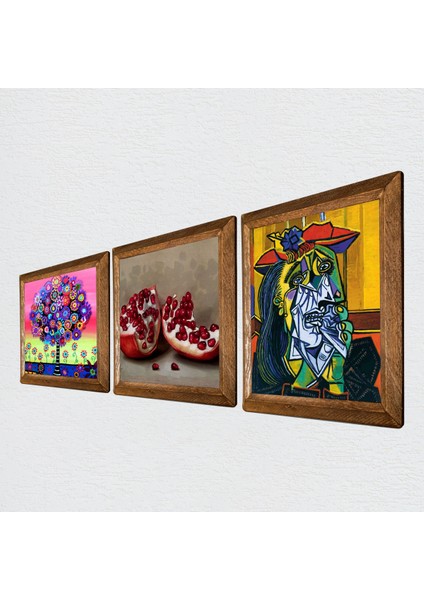 Picasso Ağlayan Kadın, Karla Gerard Hayat Ağacı, Nar Taş Duvar Tablosu Ahşap Çerçeveli Duvar Dekoru 3 Parça Tablo Seti Wall Art W3-1076 fiyatları