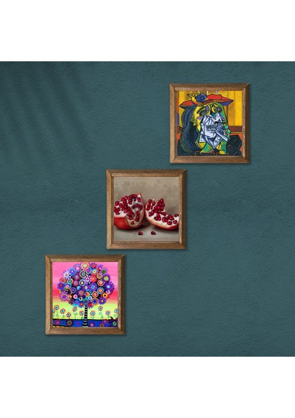 Picasso Ağlayan Kadın, Karla Gerard Hayat Ağacı, Nar Taş Duvar Tablosu Ahşap Çerçeveli Duvar Dekoru 3 Parça Tablo Seti Wall Art W3-1076 modelleri