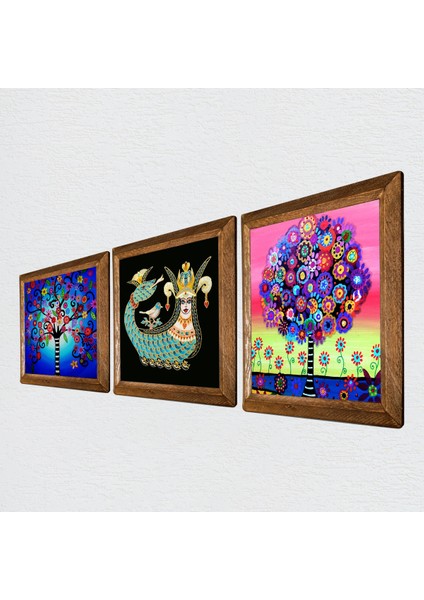 Hayat Ağacı, Şahmeran Ahşap Çerçeveli Taş Duvar Tablosu 3’lü Set – 25x25 cm Dekoratif Modern Sanat – Ev ve Ofis Dekoru |W3-108| fiyatları