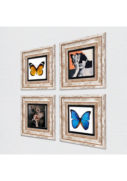 Kelebek, Bahar Düşü Serisi Taş Duvar Tablosu Çerçeveli Duvar Dekoru 4 Parça Tablo Seti Wall Art T4-133 fiyatları