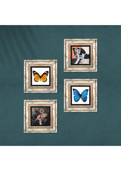 Kelebek, Bahar Düşü Serisi Taş Duvar Tablosu Çerçeveli Duvar Dekoru 4 Parça Tablo Seti Wall Art T4-133 fırsatları